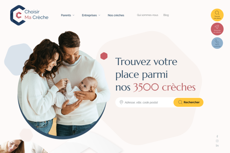 Photo de la maquette du site web Choisir ma crèche ciblé sur la zone hero
