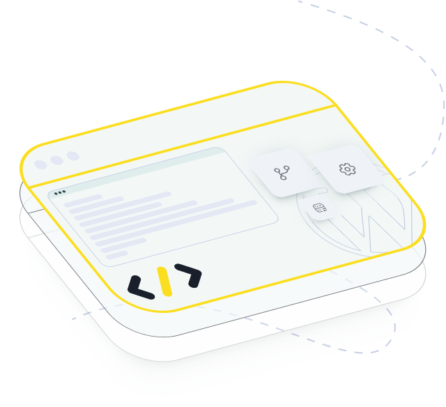 Illustration d'un écran avec un style line, jaune et blanc, avec le logo wordpress sur l'écran